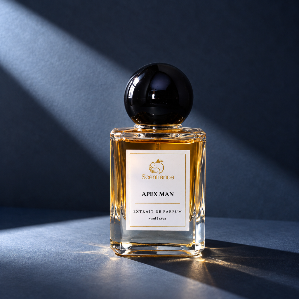 Scentience Apex Man Extrait de Parfum 50ml bottle against a deep navy blue background