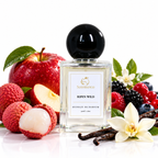 Scentience Ripen Wild Extrait de Parfum 50ml bottle with red apple, litchi, mixed berries and vanilla flower on white
